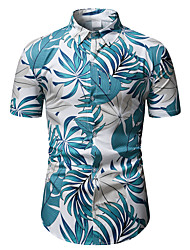 cheap -Men&#039;s Shirt 3D Print Leaves Plus Size Turndown Holiday 3D Print Short Sleeve Tops Casual Classic Blue / Summer