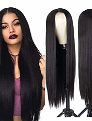cheap -Natural Long Straight Hair Black Wig Women Straight Hair Middle Section Hair Products Wigs Middle Section Synthetic Long Black Full Wigs Suitable for Everyday Use
