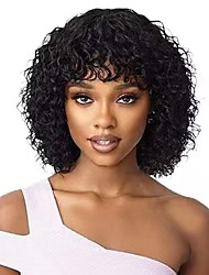cheap -Human Hair Wig Full Machine Made For Women Brazilian Hair None Lace Tight Curl Bob Capless Wig 130% Density Natural Black #1B 10 -18 Inch