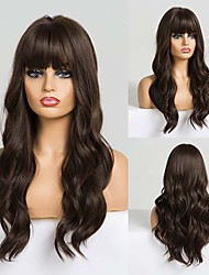 cheap -Easihair Long Dark Brown Women‘S Wigs with Bangs Water Wave Heat Resistant Synthetic Wigs for Black Women African American Hair