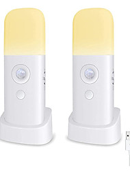 cheap -2pcs Motion Sensor Night Light Indoor USB Rechargeable Dimmable LED Light Portable Motion Activated Night Lamp for Kids Room Bedroom