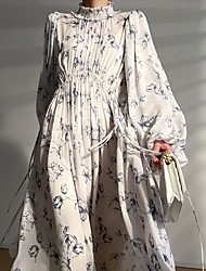 cheap -A-Line Floral Party Wear Wedding Guest Dress High Neck Long Sleeve Ankle Length Chiffon with Pattern / Print Strappy 2022