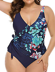 cheap -Women&#039;s Swimwear One Piece Monokini Bathing Suits Plus Size Swimsuit Open Back Printing for Big Busts Flower Blue Orange Red V Wire Bathing Suits New Vacation Fashion / Modern / Padded Bras