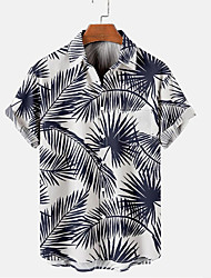 cheap -Men&#039;s Shirt 3D Print Leaves Turndown Street Casual Button-Down Short Sleeve Tops Casual Fashion Breathable Comfortable Black