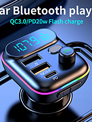 cheap -T70 Mini Car FM Transmitter Atmosphere Light Bluetooth QC3.0 Phone Fast Charger Type C PD TF Card U Disk MP3 Auto Handsfree