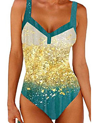 cheap -Women&#039;s Swimwear One Piece Monokini Bathing Suits Plus Size Swimsuit High Waisted for Big Busts Color Block Gold Padded V Wire Bathing Suits Sports Vacation Sexy / Strap / New / Strap