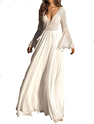 cheap -Women&#039;s A Line Dress Maxi long Dress White Long Sleeve Pure Color Lace Spring Summer V Neck Elegant Formal 2022 S M L XL XXL