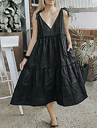 cheap -Women&#039;s Swing Dress Knee Length Dress White Black Red Sleeveless Solid Color Patchwork Summer V Neck Stylish Casual 2022 S M L XL
