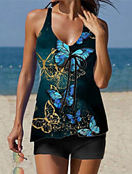cheap -Women&#039;s Swimwear Tankini 2 Piece Normal Swimsuit Printing Butterfly Animal Green Vest V Wire Bathing Suits Sports Vacation Fashion / Sexy / Modern / New / Padded Bras