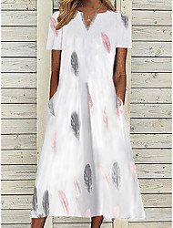 cheap -Women&#039;s A Line Dress Midi Dress White Gray Pink Short Sleeve Print Ruched Print Spring Summer V Neck Casual 2022 S M L XL XXL 3XL