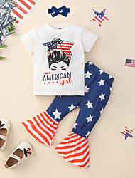 cheap -Toddler Girls&#039; American Independence Day T-shirt &amp; Pants T-shirt Set Clothing Set 3 Pieces Short Sleeve White Flag Letter Print Anniversary Street Basic Street Style Long Full-Length 1-5 Years