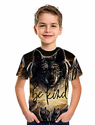 cheap -Kids Boys T shirt Short Sleeve 3D Print Wolf Letter Animal Black Children Tops Spring Summer Active Fashion Daily Daily Outdoor Regular Fit 3-12 Years