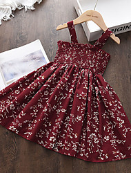 cheap -Kids Little Girls&#039; Dress Floral Strap Dress Daily Vacation Ruched Wine Knee-length Sleeveless Vacation Cute Dresses Summer Regular Fit 1pc / pack 2-8 Years