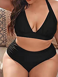 cheap -Women&#039;s Swimwear Bikini 2 Piece Plus Size Swimsuit Open Back Pure Color Black V Wire Bathing Suits New Vacation Sexy / Modern / Padded Bras