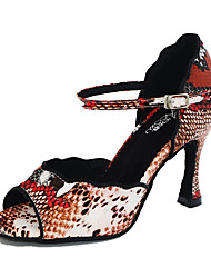cheap -Women&#039;s Latin Shoes Dance Shoes Indoor Performance Heel High Heel Peep Toe Black / White White / Green Black / Red Ankle Strap Adults&#039; Pattern / Print