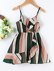 cheap -Kids Little Girls&#039; Dress Striped colour Strap Dress Rainbow Knee-length Sleeveless Casual Dresses Summer Regular Fit 2-6 Years