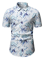 cheap -Men&#039;s Shirt  Leaves Plus Size Turndown Holiday  Short Sleeve Tops Casual Classic Light Blue