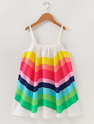 cheap -Kids Little Girls&#039; Dress Striped Color Block Strap Dress Daily Patchwork Rainbow Above Knee Sleeveless Beautiful Cute Dresses Spring Summer Regular Fit 2-6 Years