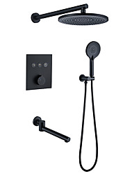 cheap -10 Inch Round Shower Faucets Sets,3-Function Matte Black / Chrome Complete with Brass Shower Head and Solid Brass Handshower Mount Inside Rainfall Shower Head System