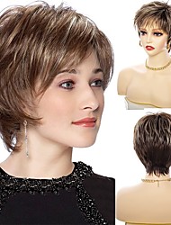 cheap -Short Brown Wig Pixie Cut Wig With Bangs for White WomenShort Straight Pixie Cut Wig Brown Wig for Womens Short Wigs Synthetic Hair Wig Natural Ombre Mixed Brown Highlight Wig