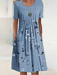 cheap -Women&#039;s A Line Dress Knee Length Dress Green Blue Short Sleeve Floral Print Spring Summer Round Neck Casual Loose 2022 S M L XL XXL / 3D Print