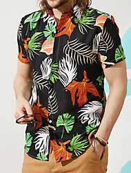 cheap -Men&#039;s Shirt Print Leaves Turndown Casual Daily Button-Down Print Short Sleeve Tops Casual Fashion Black / Summer
