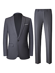 cheap -Gray Men&#039;s Wedding Suits 2 pcs Solid Colored Standard Fit Single Breasted One-button 2022