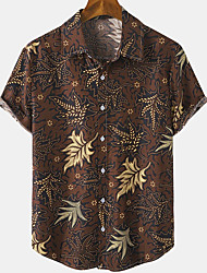 cheap -Men&#039;s Shirt Print Leaves Turndown Casual Daily Button-Down Print Short Sleeve Tops Casual Fashion Wine / Summer