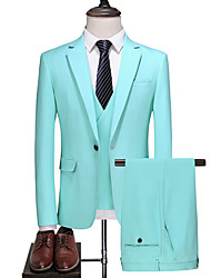 cheap -Sky Blue Men&#039;s Wedding Suits 3 pcs Solid Colored Tailored Fit Single Breasted One-button 2022