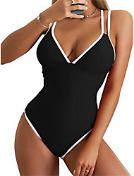 cheap -Women&#039;s Swimwear One Piece Monokini Bathing Suits Normal Swimsuit Backless Water Sports Tummy Control string Color Block Black Blue Fuchsia Padded V Wire Bathing Suits New Casual Vacation / Modern