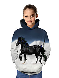 cheap -Kids Girls&#039; Hoodie &amp; Sweatshirt Long Sleeve Horse Graphic 3D Animal Print Navy Blue Children Tops Active School