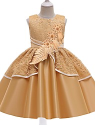 cheap -Kids Little Girls&#039; Dress Plants Party Wedding Special Occasion Beaded Lace up Bow Green Blue Pink Sleeveless Elegant Cute Sweet Dresses Spring Summer Regular Fit 3-10 Years