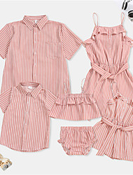 cheap -Family Look Tops Family Sets Jumpsuit Striped Causal Lace up Pink Short Sleeve Casual Matching Outfits / Spring / Summer