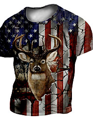 cheap -Men&#039;s Unisex T shirt Tee 3D Print Graphic Deer American Flag Crew Neck Street Daily Print Short Sleeve Tops Casual Designer Big and Tall Sports Blue / Summer