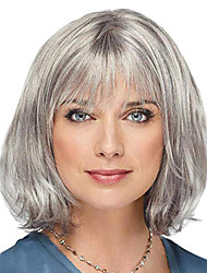 cheap -Synthetic Short Bob Wig with Bangs for Women Grey Curly Hairstyles Straight Hair Costume Party Natural Wig for Old Lady