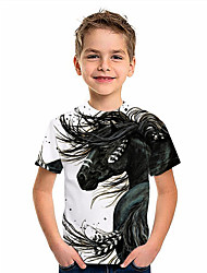 cheap -Kids Boys T shirt Short Sleeve 3D Print Horse Animal White Children Tops Spring Summer Active Fashion Daily Daily Outdoor Regular Fit 3-12 Years