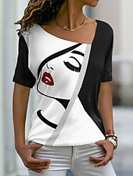 cheap -Women&#039;s Abstract Portrait Painting T shirt Portrait Print V Neck Basic Tops White / 3D Print