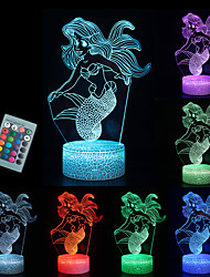 cheap -3D Illusion Mermaid Night Lights Table Lamp USB Powered 16 Colors LED Night Lamp with Smart Touch Ideal for Girls Mermaid Birthday Christmas Gift Room Decor