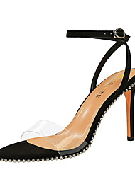 cheap -Women&#039;s Sandals Sexy Shoes Rivet Buckle Stiletto Heel Open Toe Sexy Club Suede Ankle Strap Spring Summer Solid Colored Black Khaki