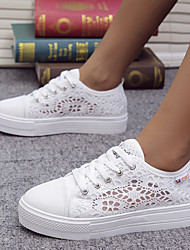 cheap -Women&#039;s Sneakers White Shoes Wedding Sneakers Flat Heel Round Toe Sporty Basic Casual Daily Outdoor Walking Shoes Lace Canvas Lace-up Fall Spring Summer Solid Colored White
