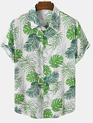 cheap -Men&#039;s Shirt Print Leaves Turndown Casual Daily Button-Down Print Short Sleeve Tops Casual Fashion Green / White / Summer