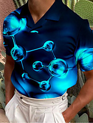 cheap -Men&#039;s Golf Shirt 3D Print Cell Turndown Casual Daily Button-Down Print Short Sleeve Tops Casual Fashion Designer Breathable Blue