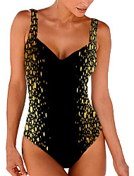 cheap -Women&#039;s Swimwear One Piece Monokini Bathing Suits Plus Size Swimsuit High Waisted for Big Busts Round Dots Golden Black Padded V Wire Bathing Suits Sports Vacation Sexy / Strap / New / Strap