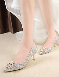 cheap -Women&#039;s Heels Wedding Shoes Formal Shoes Dress Shoes Bridal Shoes Imitation Pearl Pumps Pointed Toe Elegant Classic Party Wedding Synthetics Loafer Spring Summer Solid Colored Silver Gold