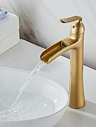cheap -Retro Style Waterfall Bathroom Faucet, Rustic Nickel Single Handle One Hole Brass Waterfall Bathroom Sink Faucet with Hot and Cold Water