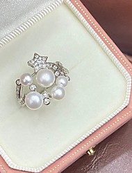 cheap -1pc Adjustable Ring For Men Women Pearl White Christmas Gift Formal Silver Classic Star