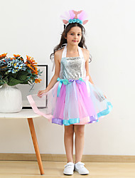 cheap -Kids Little Girls&#039; Dress Color Block Sequin Mermaid Strap Dress Party Birthday Mesh Patchwork Blue Purple Pink Above Knee Sleeveless Beautiful Cute Dresses Children&#039;s Day Fall Spring Loose 1 pcs 3-12