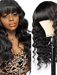 cheap -Human Hair Wig Loose Deep Wave with Neat Bang Full Machine Made Wig For Women Brazilian Hair Capless Wig None Lace Gluelss Wig Natural Black #1B 10-32 inch