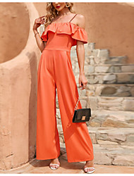 cheap -Women&#039;s Jumpsuit Backless High Waist Solid Color Off Shoulder Business Daily Work Wide Leg Loose Spaghetti Strap Orange S M L Summer