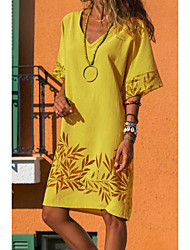 cheap -Women&#039;s Shirt Dress Knee Length Dress Blue Yellow Red Army Green Short Sleeve Print Print Fall Spring V Neck Stylish Casual Vacation 2022 S M L XL 2XL 3XL
